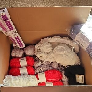 Yarn Lot - Big Twist , Bernat Yarn and Knitting Needles Set